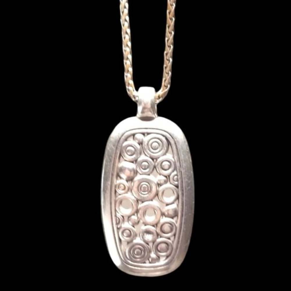 BRIGHTON Sterling Silver Necklace Aztec Inspired Design Long Adjustable.
